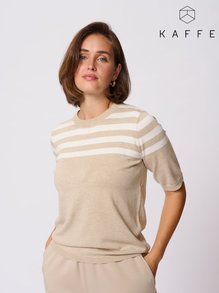 Kaffe Natural KAlizza Short Sleeve Striped Pullover Jumper (H45442) | £35