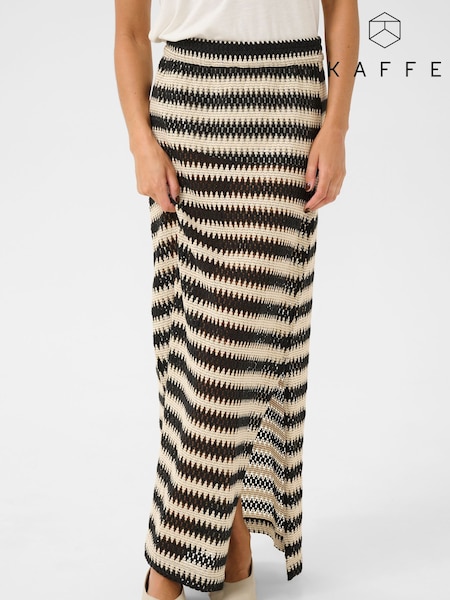 Kaffe 100% Cotton KAmolin Lace Striped Maxi Black Skirt (H45448) | £55