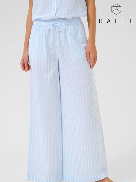 Kaffe Blue KAsara Wide Leg Striped 100% Cotton Trousers (H45462) | £60