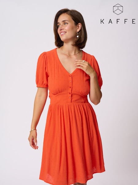 Kaffe Red KAronna V-Neck Short Sleeve Dress (H45470) | £70
