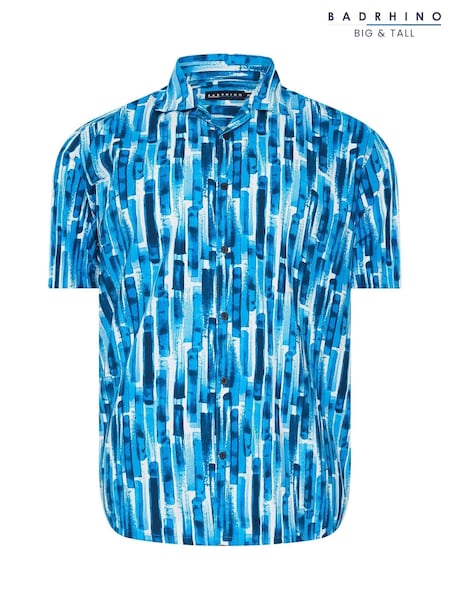 BadRhino Big & Tall Black Chrome Peached Short Sleeve Revere Collar 100% Cotton Shirt (H45497) | £33
