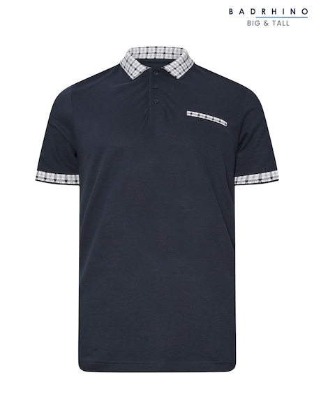 BadRhino Big & Tall Blue Jacquard Checked Collar 100% Cotton Polo Shirt (H45498) | £26