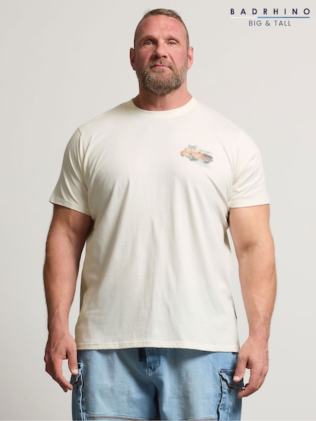 BadRhino Big & Tall White Racing Car 100% Cotton T-Shirt (H45501) | £20