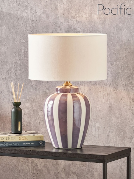 Pacific Lifestyle Lilac Priscilla Stripped Ceramic Table Lamp (H45509) | £115