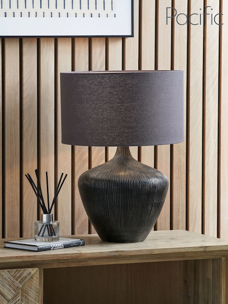 Pacific Lifestyle Black Manaia Antique Textured Wood Table Lamp (H45515) | £145