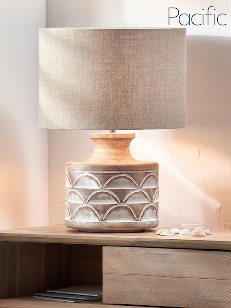 Pacific Lifestyle White Kingsbury Large Carved Wood Table Lamp (H45520) | £180