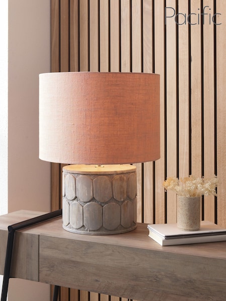 Pacific Lifestyle Grey Cezara Embossed Wood Wide Table Lamp (H45529) | £185