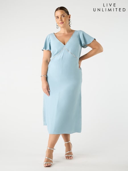 Live Unlimited Blue Curve Embellished Slip Dress (H45669) | £189