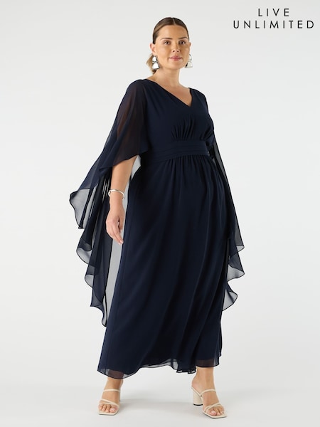 Live Unlimited Blue Curve Chiffon Maxi Cape Dress (H45690) | £169