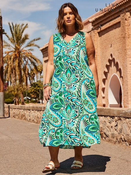 Live Unlimited Green Curve Paisley Print Sleeveless Midi Dress (H45691) | £89
