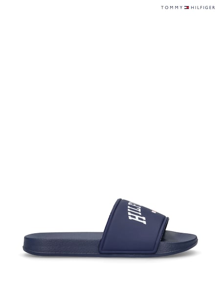 Tommy Hilfiger Blue Logo Print Pool Slides (H45707) | £37