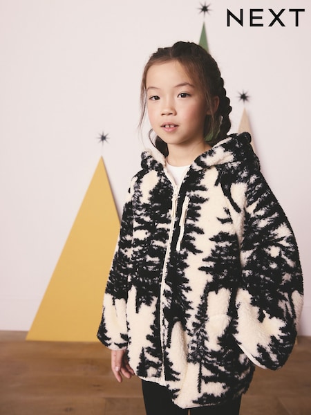 Black/Cream Hooded Zip Fleece Jacket (3-16yrs) (H45715) | £18 - £23