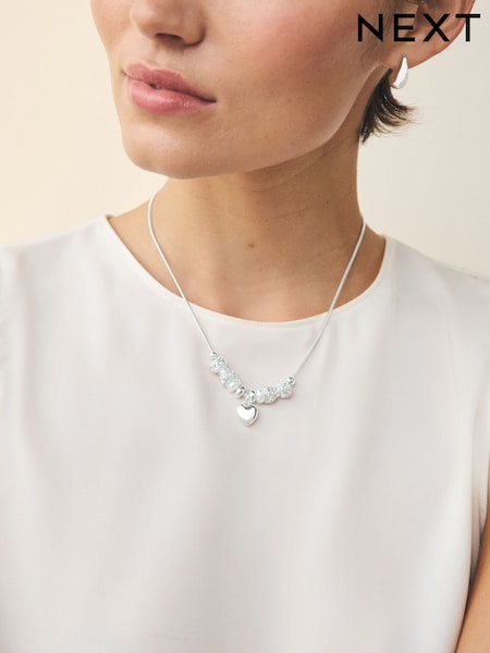 Silver Tone Heart Drop Popcorn Necklace (H45733) | £14