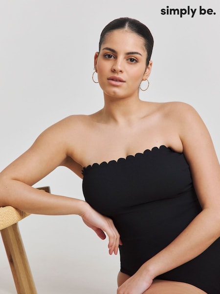 Simply Be Black Magisculpt Contour Me Scalloped Edge Bandeau Swimsuit (H45796) | £48