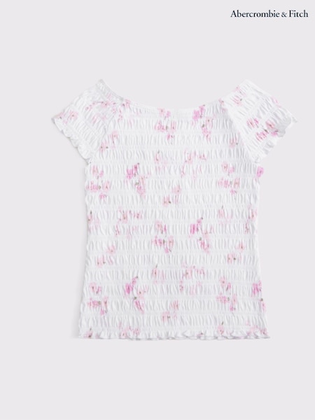 Abercrombie & Fitch Cropped Smocked White T-Shirt (H45852) | £20