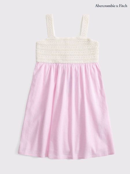 Abercrombie & Fitch Babydoll Pink Crochet Mini Dress (H45869) | £40
