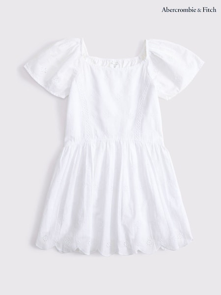 Abercrombie & Fitch Flutter Sleeve White Mini Dress (H45875) | £42