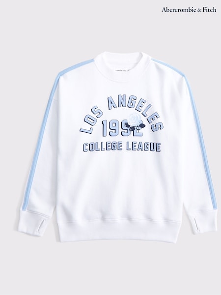 Abercrombie & Fitch Cropped Graphic Print Off The Shoulder White Jumper (H45883) | £39