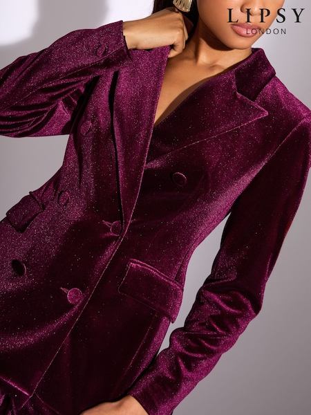 Lipsy Burgundy Velvet Velvet Double Breasted Blazer (H45902) | £75
