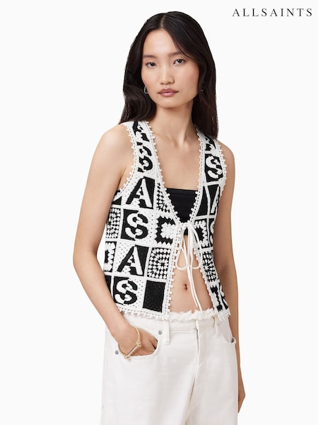 AllSaints White Florence 100% Cotton Waistcoat (H45943) | £129