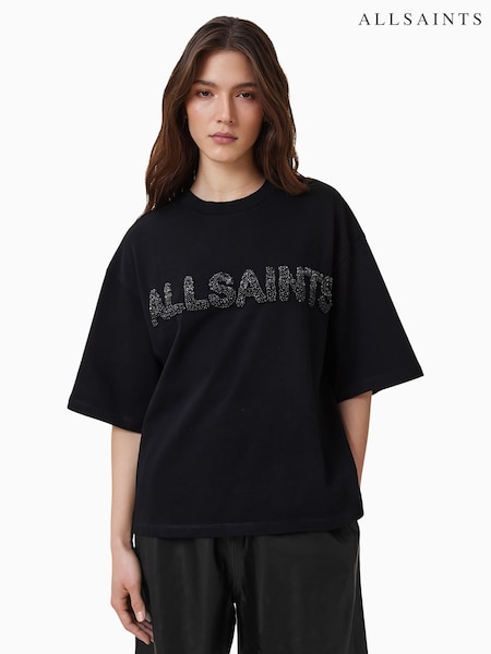 AllSaints Black Amelie Pearl 100% Organic Cotton T-Shirt (H45945) | £99
