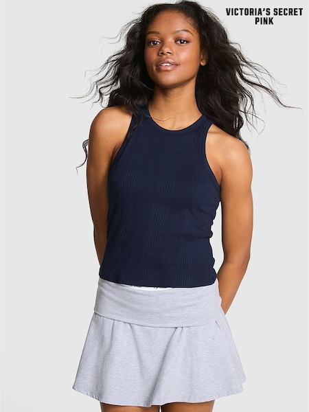 Victoria's Secret PINK Noir Navy Blue Ribbed Tank Top (H45958) | £19