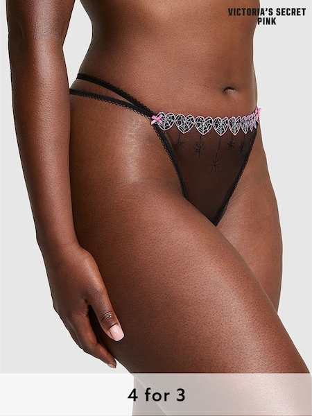 Victoria's Secret PINK Black Halloween G-String Spider Web Embroidery Knickers (H45981) | £9