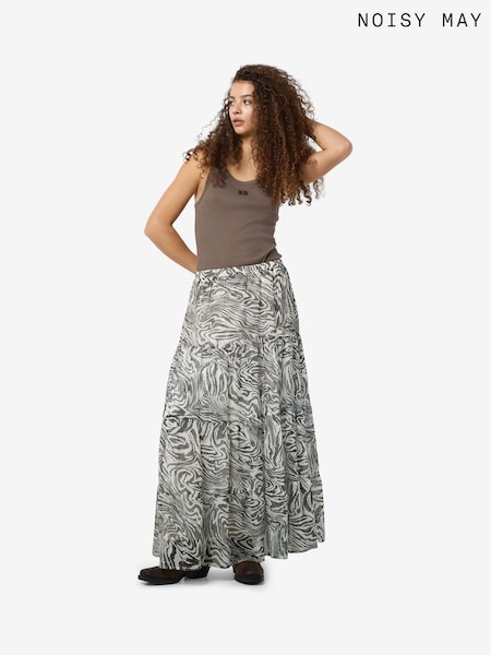 NOISY MAY Grey Zebra Print Chiffon Maxi Skirt (H46040) | £35