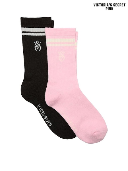 Victoria's Secret PINK Black And Petal Pink 2 Pack Crew Socks (H46041) | £15