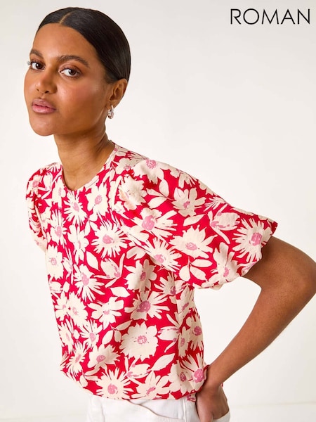 Roman Pink Floral Print Balloon Sleeve Blouse (H46074) | £36