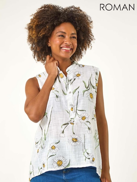 Roman White Daisy Print V-Neck 100% Cotton Vest (H46100) | £40