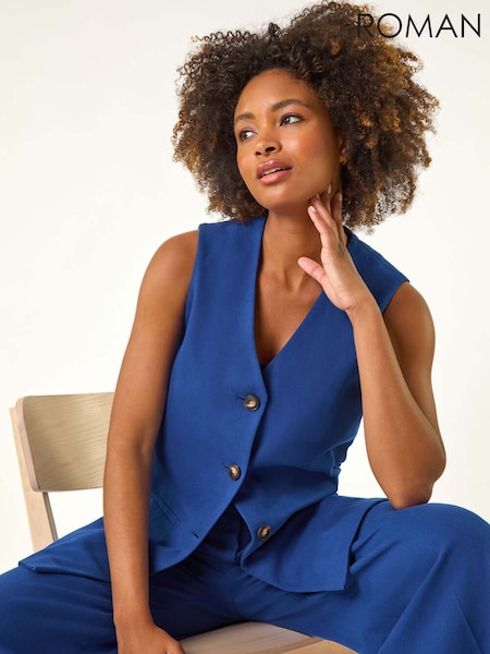 Roman Blue Longline Button Waistcoat 100% Cotton Waistcoat (H46102) | £48