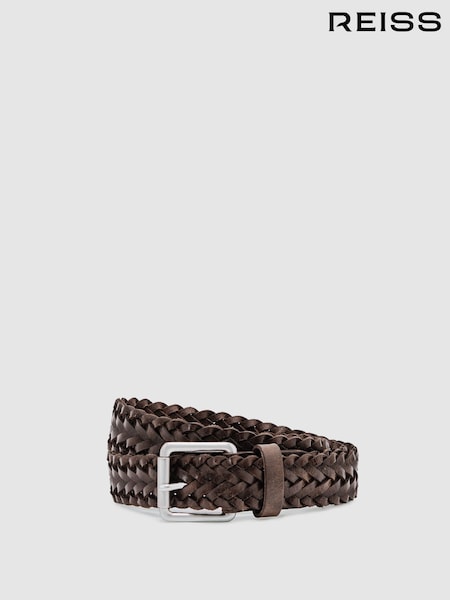 Reiss Chocolate Carlton Leather Woven Belt (H46154) | £68