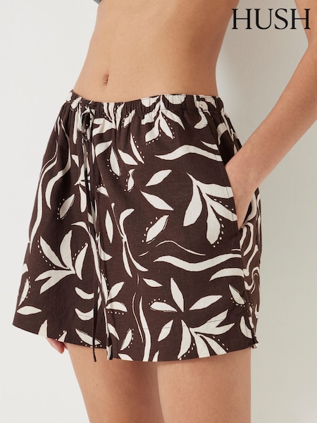 Hush Brown Printed Linen Blend Shorts (H46169) | £65