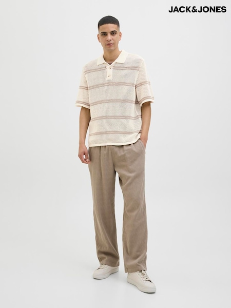 JACK & JONES Cream Knitted Stripe Polo Shirt (H46177) | £35