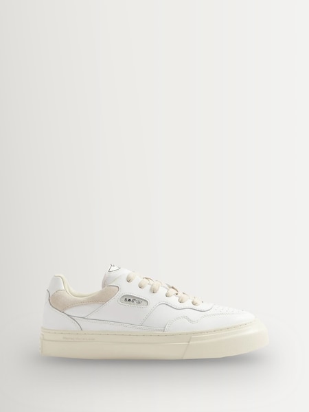 Stepney Workers Club White & Putty Pearl Cup Leather Trainers (H46203) | £110