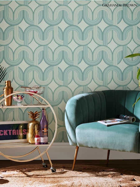 Graham & Brown Blue Horizon Envy In the Loop 10M Wallpaper (H46232) | £46