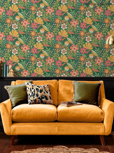 Graham & Brown Green Oopsy Daisy Blue Lilac Wallpaper (H46240) | £46