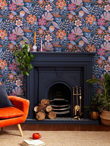 Graham & Brown Blue or Lilac or Tangerine Oopsy Daisy Blue Lilac Wallpaper (H46242) | £46
