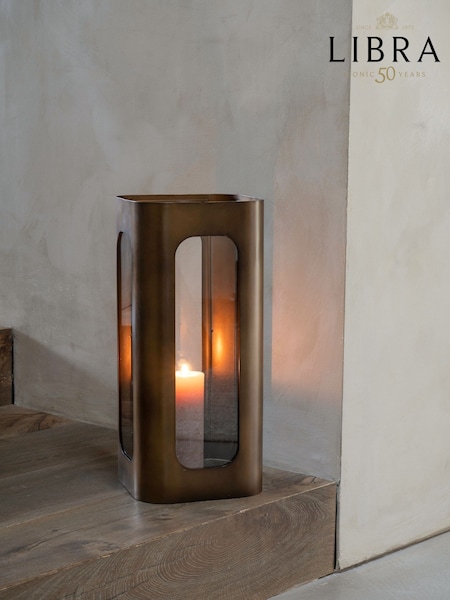 Libra Interiors Smoked Gold Clear Glass Thorpe Metal and Glass Hurricane (H46330) | £250