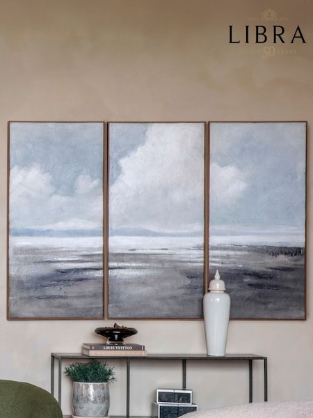 Libra Interiors Set of 3 Blue Grey Hazy Horizons Framed Wall Art (H46333) | £600