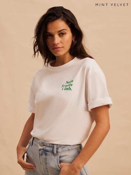 Mint Velvet Green Tennis Graphic T-Shirt (H46368) | £45