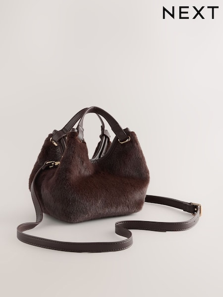 Chocolate Brown Faux Fur Cross-Body Bag (H46392) | £24