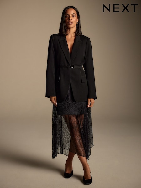 Black Lace Asymmetric Midi Skirt (H46393) | £42