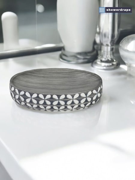 Showerdrape Grey Ravello Geo Floral Soap Dish (H46399) | £14