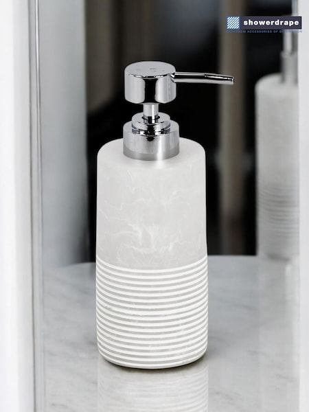 Showerdrape Frost Onyx White Bianco Striped Liquid Soap Dispenser (H46401) | £17