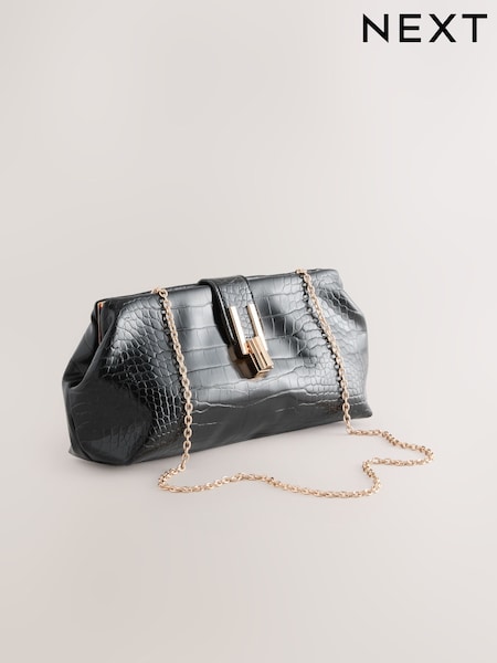 Black PU Croc Clutch Bag (H46503) | £28