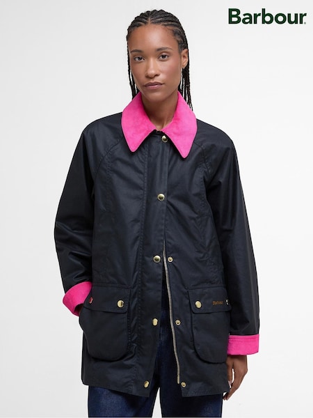 Barbour® Navy/Pink Modern Beadnell Wax Jacket (H46583) | £269