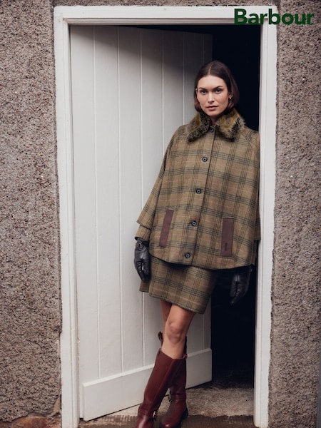 Barbour® Green Flax Lily Wool Cape (H46585) | £499