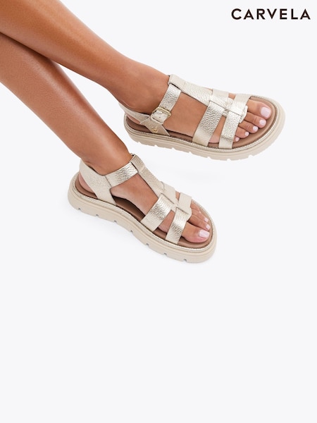 Carvela Comfort Gold Pavilion T Bar Sandals (H46617) | £139